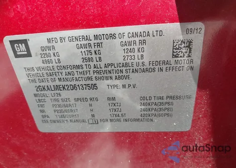 2013 GMC Terrain Sle-1 from USA, damaged, VIN 2GKALMEK2D6137505